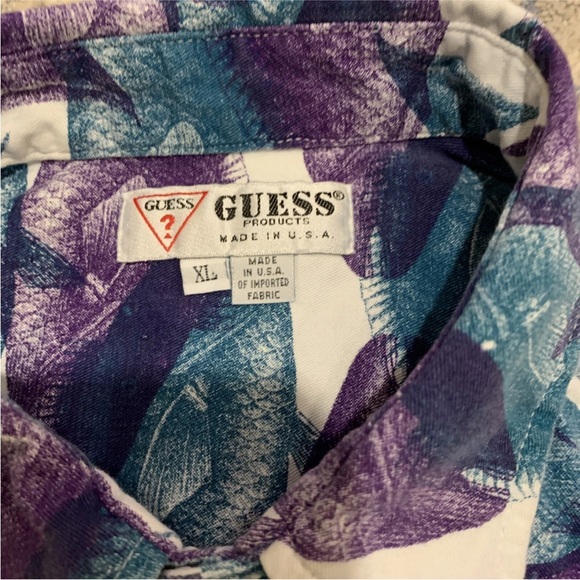 Vintage Guess Mens All Over Fish Print Cotton Short Sleeve Button Shirt XL USA - Picture 6 of 7